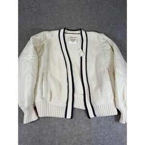 Offline By Aerie Cardigan Womens XS Cream Open Front Quilted Sweater Preppy NWT